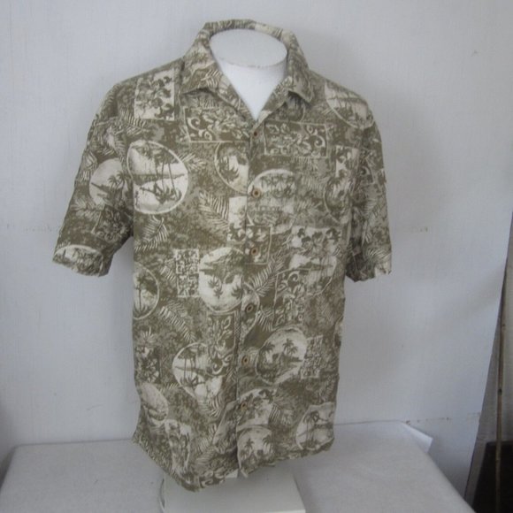 Caribbean Joe vtg Men Hawaiian camp shirt p2p 24 L aloha luau tropical monochrom - Picture 3 of 8